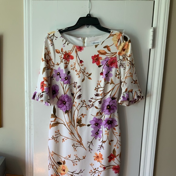 Womens Calvin Klein size 6 white multi-colored floral dress - Picture 1 of 5